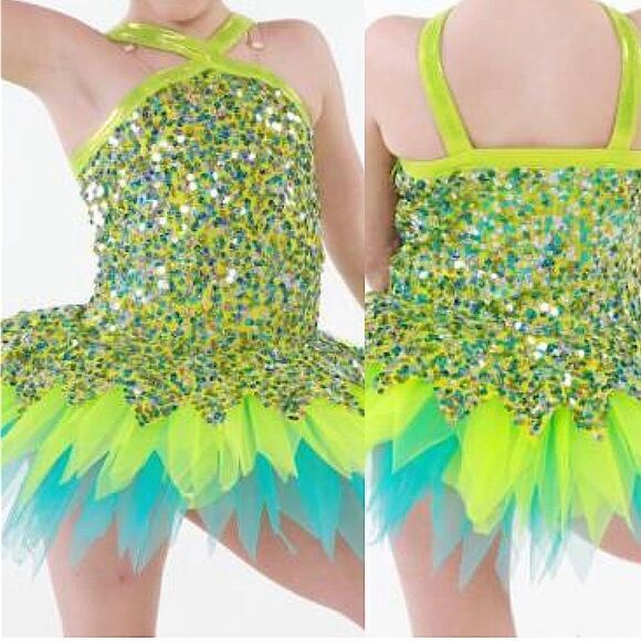 Curtain Call Dance tinker bell Costume Blue green dress tutu E2161 child SC - Picture 1 of 11